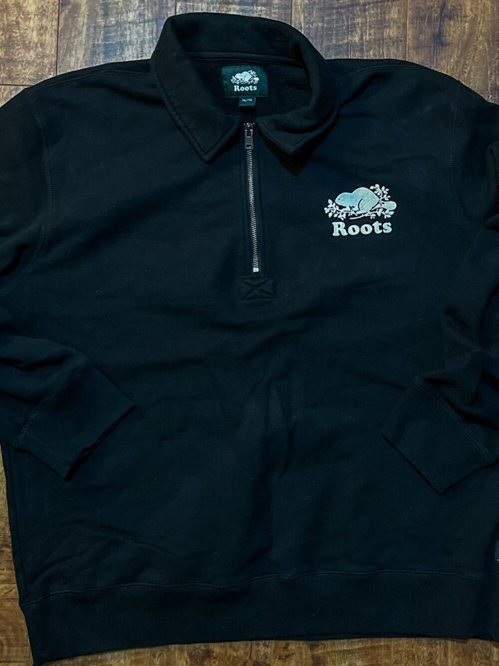 Roots Quarter Zip 1/4 Sweater Black Size XL Felt Beaver Logo